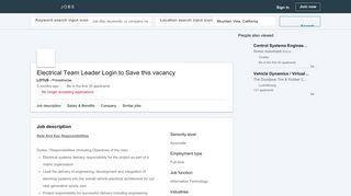 
                            10. LOTUS hiring Electrical Team Leader Login to Save this vacancy in ...