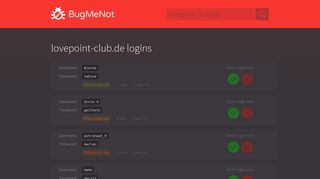 
                            12. lovepoint-club.de logins - BugMeNot