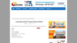 
                            3. Lowongan kerja PT. Login Sukses Cirebon