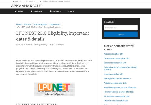 
                            12. LPU NEST 2016: Eligibility, important dates & details-Apnaahangout