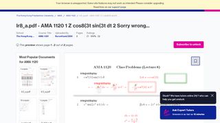 
                            9. lr8_a.pdf - AMA 1120 1 Z cos8(3t sin(3t dt 2 Sorry wrong answer Let u ...