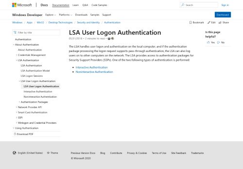 
                            6. LSA User Logon Authentication - Windows applications | Microsoft Docs