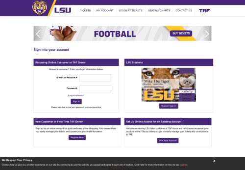 
                            6. LSU | Online Ticket Office | My Account - Activate Cookies