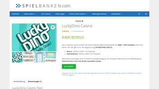 
                            13. LuckyDino Casino Erfahrungen ⇒ 400€ Bonus, 100 FS + 7 Freespins ...