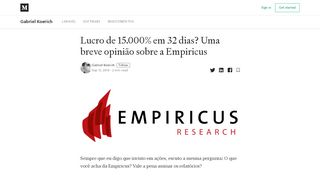 
                            11. Lucro de 15.000% em 32 dias? Uma breve opinião sobre a Empiricus