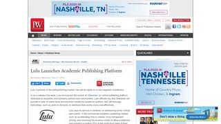
                            12. Lulu Launches Academic Publishing Platform - Publishers Weekly
