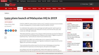 
                            12. Luno plans launch of Malaysian HQ in 2019 - Business ...