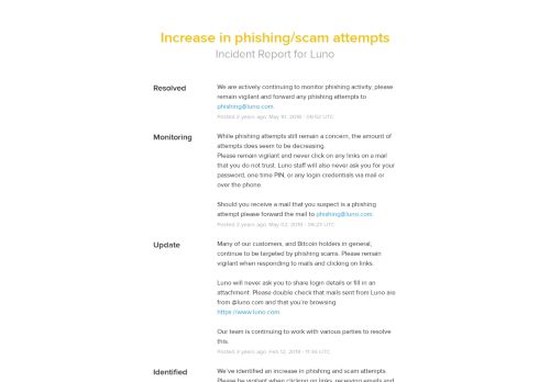 
                            6. Luno Status - Increase in phishing/scam attempts