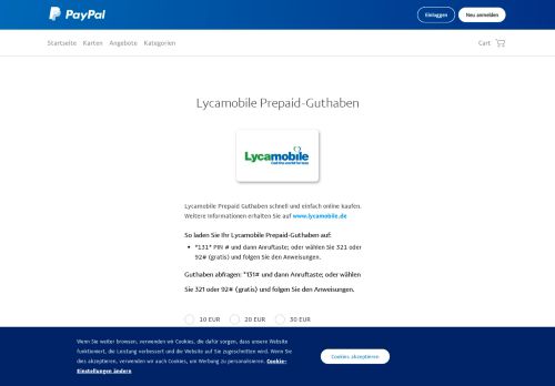 
                            9. Lycamobile Prepaid-Guthaben - PayPal