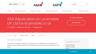 
                            12. Lycamobile UK Ltd - ASA | CAP - Advertising Standards Authority