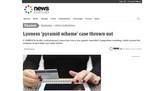 
                            10. Lyoness 'pyramid scheme' case thrown out of Federal ... - News.com.au
