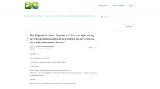 
                            10. Mac Mojave (10.14) and Streamer v3.2.8.0 : can login, the log says ...