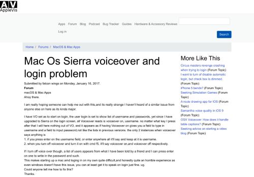 
                            1. Mac Os Sierra voiceover and login problem | AppleVis