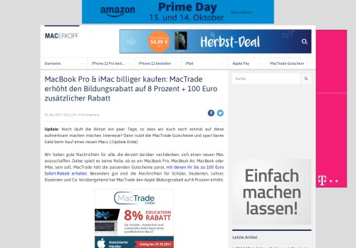 
                            8. MacBook Pro & iMac billiger kaufen: MacTrade erhöht den ...