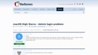 
                            10. macOS High Sierra - Admin login problem | MacRumors Forums
