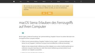 
                            2. macOS Sierra: Erlauben des Fernzugriffs auf Ihren Computer