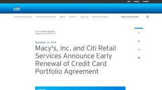 
                            8. Macy's, Inc. and Citi Retail Services Announce Early Renewal of ...