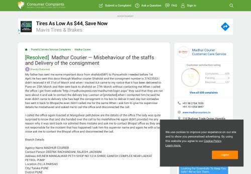 
                            9. Madhur Courier — Misbehaviour of the staffs and Delivery of the ...