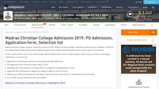 
                            2. Madras Christian College - [MCC], Chennai - Admissions 2019-2020