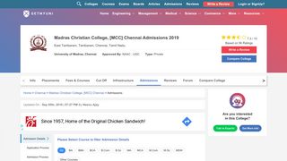 
                            9. Madras Christian College, [MCC] Chennai Admissions 2019 - Getmyuni