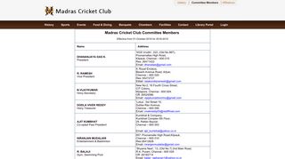 
                            12. :: Madras Cricket Club :: Committee Member