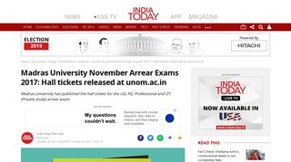 
                            9. Madras University November Arrear Exams 2017: Hall tickets released ...