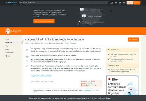 
                            1. magento 1.7 - successful admin login redirects to login page ...
