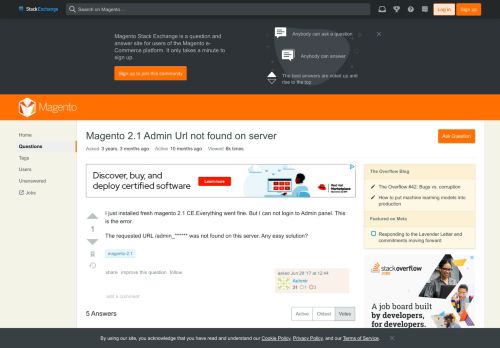 
                            5. Magento 2.1 Admin Url not found on server - Magento Stack Exchange