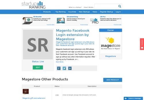 
                            11. Magento Facebook Login extension by Magestore - Startup Ranking