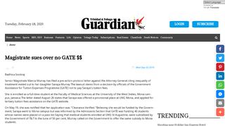 
                            8. Magistrate sues over no GATE $$ - Trinidad Guardian