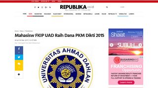 
                            9. Mahasisw FKIP UAD Raih Dana PKM Dikti 2015 | Republika Online