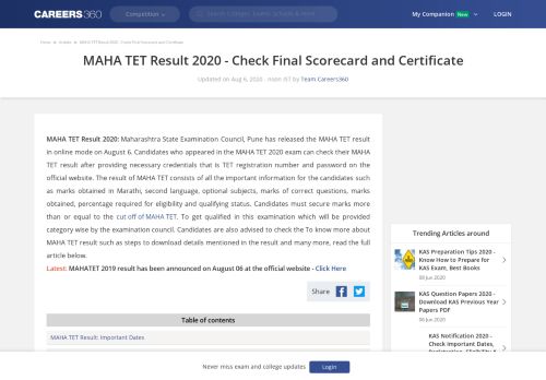 
                            9. MahaTET Result 2017 (Declared) - Check Maharashtra TET Result Here