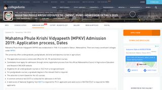 
                            11. Mahatma Phule Krishi Vidyapeeth - [MPKV], Pune - Admissions 2019 ...