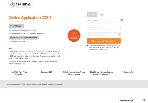 
                            1. MAHE Online Application 2019 (Formely Manipal University)