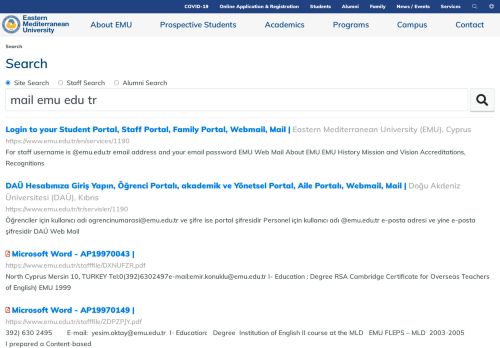 
                            6. mail emu edu tr | Search | Eastern Mediterranean University (EMU ...