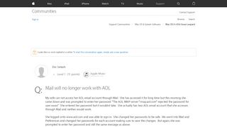 
                            13. Mail will no longer work with AOL - Apple Community
