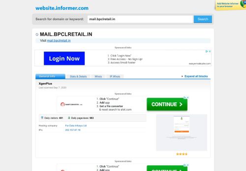 
                            9. mail.bpclretail.in at Website Informer. XgenPlus. Visit Mail Bpclretail.