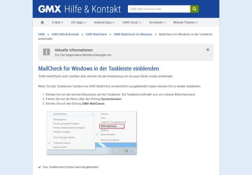 
                            2. MailCheck für Windows in der Taskleiste einblenden - GMX Hilfe