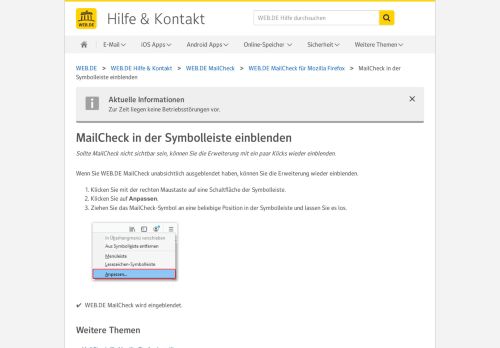 
                            2. MailCheck in der Symbolleiste einblenden - WEB.DE Hilfe