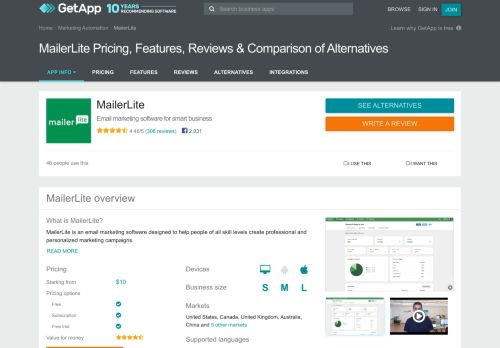 
                            10. MailerLite Pricing, Features, Reviews & Comparison of Alternatives ...