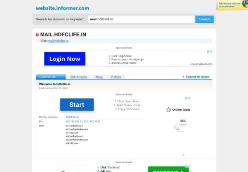
                            9. mail.hdfclife.in at WI. Welcome to hdfclife.in - Website Informer