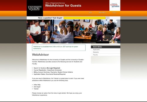 
                            2. Main Menu | WebAdvisor | University of Guelph