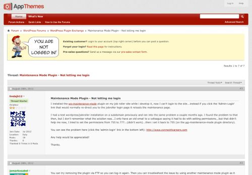 
                            4. Maintenance Mode Plugin - Not letting me login - AppThemes Forum
