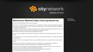 
                            3. Maintenance Webmail (https://mail.citynetwork.se) - City Network Status