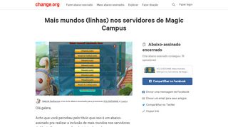 
                            11. Mais mundos (linhas) nos servidores de Magic Campus - Change.org