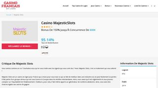 
                            6. Majestic Slots Casino - Bonus Pour Les Joueurs En France