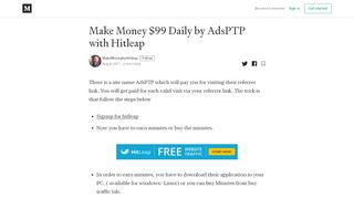 
                            6. Make Money $99 Daily by AdsPTP with Hitleap - Medium