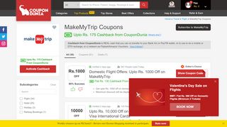 
                            12. MakeMyTrip Coupons & Discounts: Instant ₹800 + Rs.175 CD Cashback