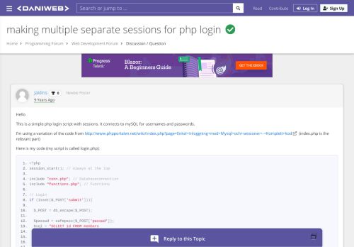 
                            8. making multiple separate sessions for php login - DaniWeb