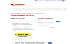 
                            10. Malayalee Variar Matrimony - 123-Matrimonials.com